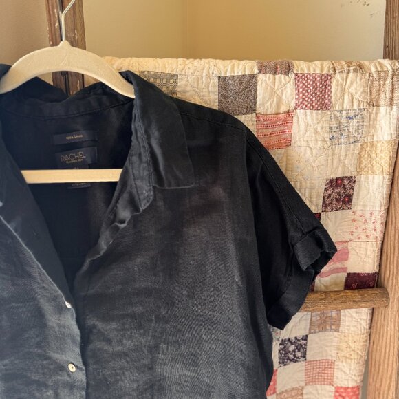 Rachel Zoe 100% Linen Short-sleeve Button-up Top - Picture 3 of 6